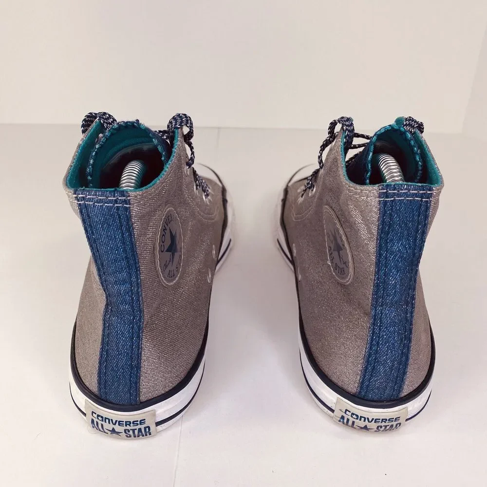 Converse All Star Sneakers Junior 5 Chuck Taylor High Tops Silver Sparkle & Teal